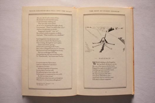 Pages 52-53 of When Grandmama Fell Off the Boat, illustrated with a skier who’s lost his son down an icy crevasse.